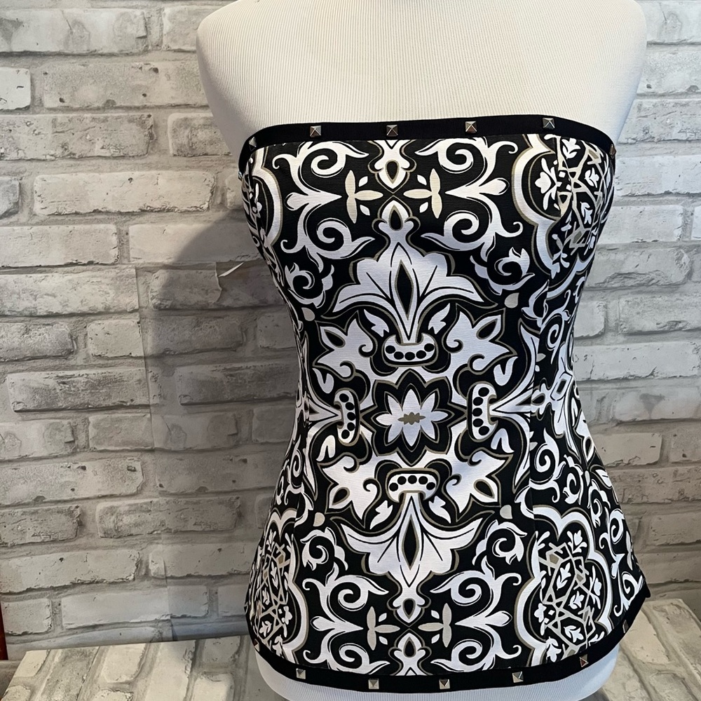 White Black House Market Strapless Corset Top